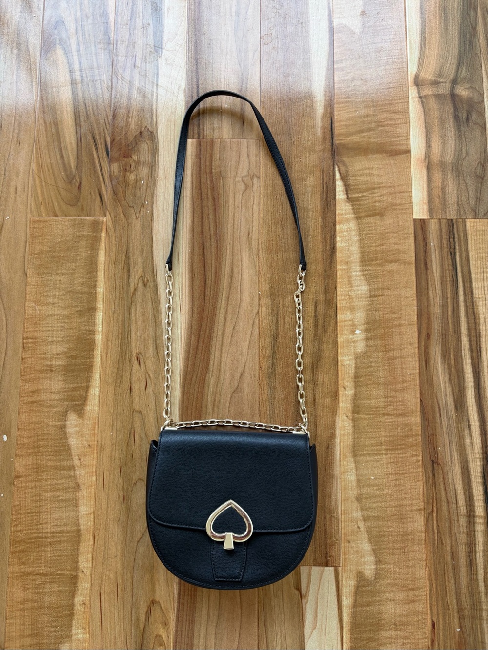 Kate Spade Black Crossbody Saddle Bag with Gold Spade Accent